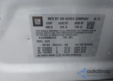 2019 Buick Encore Awd Preferred from USA, damaged, VIN KL4CJESB2KB927525
